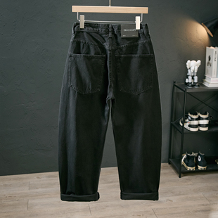 男款 子男宽松直筒长裤 春季 潮牌水洗阔腿裤 美式 纯黑色弯刀牛仔裤
