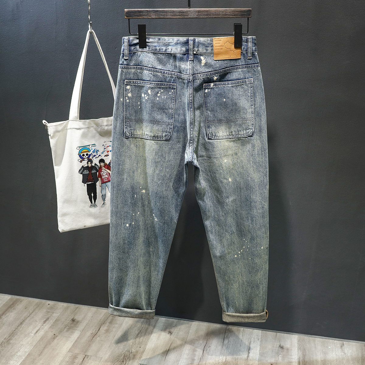 泼墨ins小脚休闲牛仔裤大码锥形