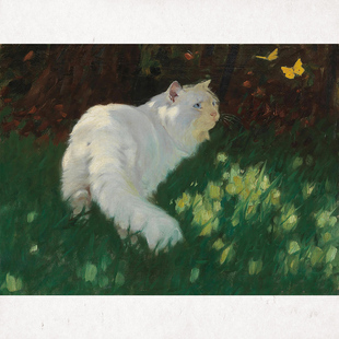 法式中古宠物猫咪画芯客厅餐厅沙发背景墙卧室防水防潮油画布打印