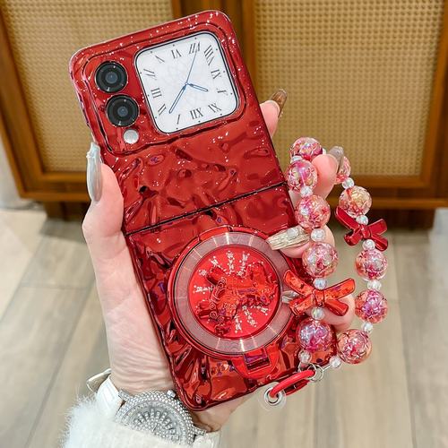 适用华为novaflip手机壳红色新款NovaFlip马年便携支架novaflipS小折叠屏电镀硬壳Nova FlipS防摔手链保护套