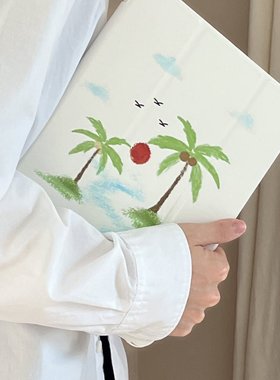 三折-白色椰树适用iPad Air5(10.9英寸)保护套ipad mini6平板保护套小众新款创意iPad Pro 2021版(11英寸)全