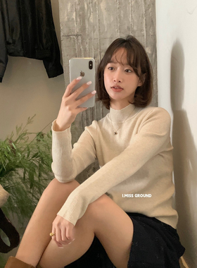 IMISS十三行秋季新款显瘦内搭外穿羊毛半高领打底针织衫女H01233