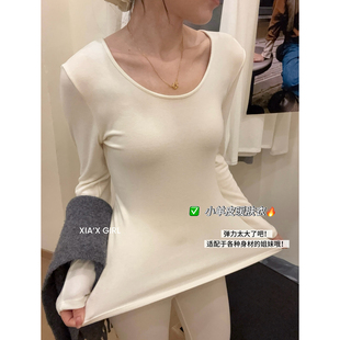 XIA十三行冬上新修身显瘦打底衫+打底裤保暖内衣羊绒套装女HS8901