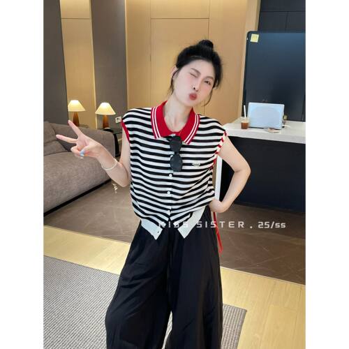 美式显瘦设计感Polo领针织开衫女