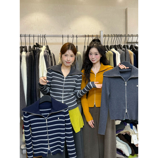 VI唯一家十三行秋季新款美式宽松双拉链翻领显瘦针织开衫女29011