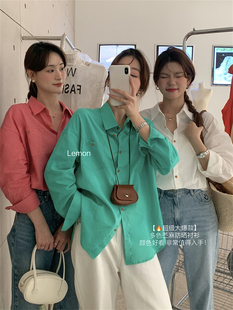 THE LEMON慵懒风宽松外穿苎麻衬衫女夏季纯色百搭休闲长袖上衣