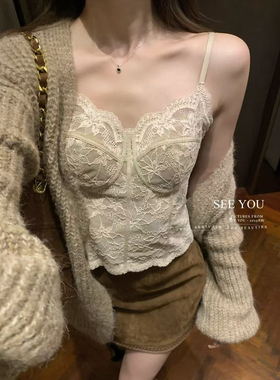 SEE YOU韩系浪漫磨毛蕾丝轻熟美背内衣性感内搭带胸垫背心女J0901