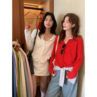 女00 THE 简约圆领宽松百搭纯色针织开衫 韩版 8100 LIMON柠檬绿茶