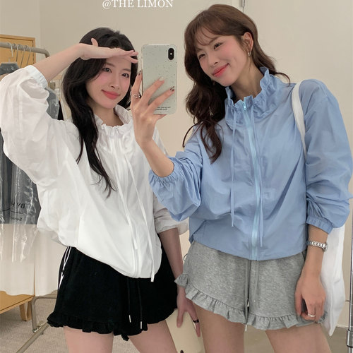 宽松设计感立领抽绳防晒衫衬衫女