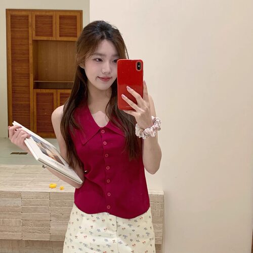AS气质显瘦polo领背心针织开衫女