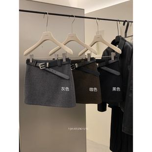 TENG OOTD十三行早春新款高腰显瘦A字短裙半身裙女配腰带7816-55