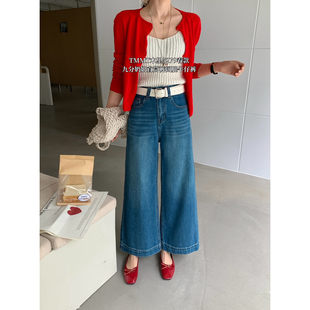 JIAJIATMMT木里早春高腰显瘦简约风九分直筒裤牛仔裤女配腰带5279