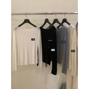 THE LIMON冬季小心机温柔设计感烫钻一字肩细羊毛针织衫女NM-8369