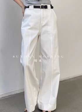 SUNDAY MORNING高腰白色阔腿裤牛仔休闲裤女夏季百搭显瘦直筒长裤