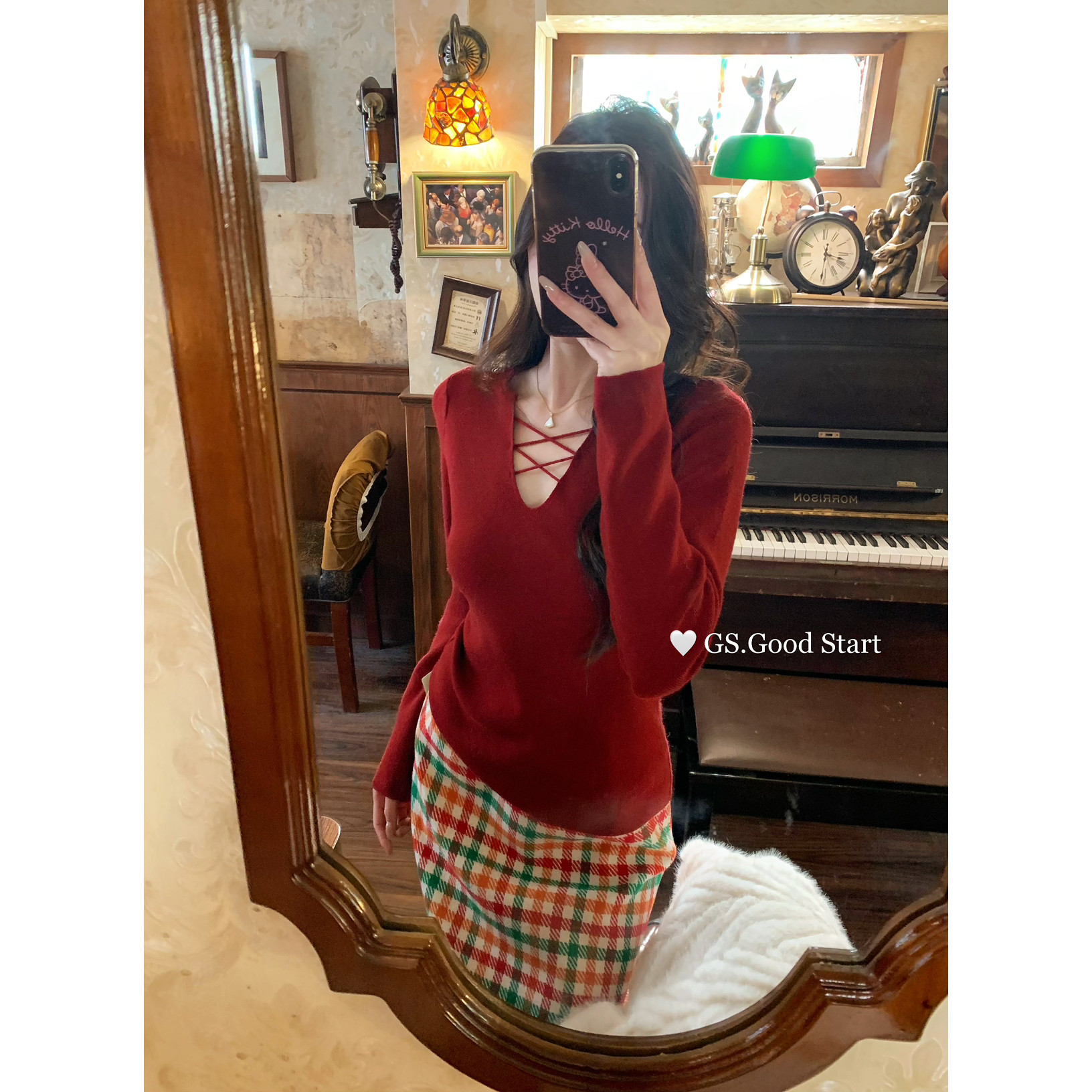 GS.GOOD START十三行秋冬纯欲小女人交叉v领修身显瘦针织衫G7798