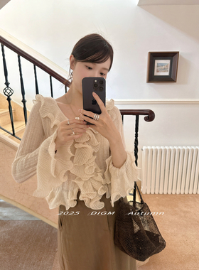 DIGM十三行秋季法式优雅气质荷叶边收腰显瘦针织保暖毛衣女A81128