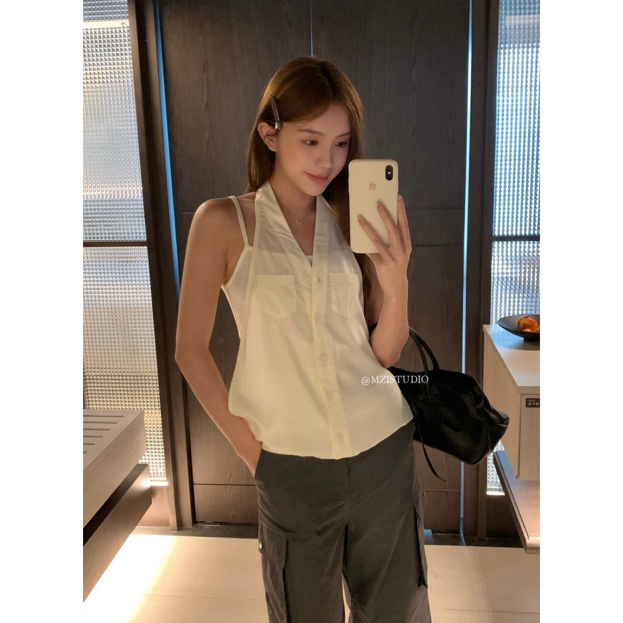 MZI STUDIO智感韩流夏季假两件v领气质修身百搭大女主背心女13289图片