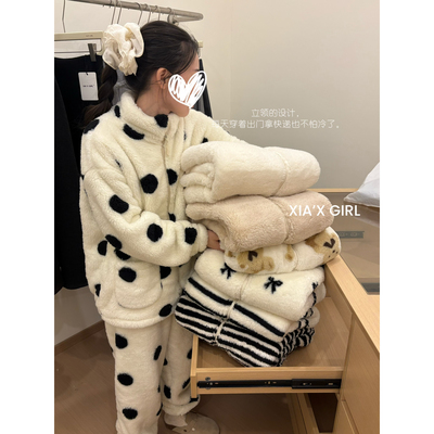 立领上衣+睡裤睡衣套装女装