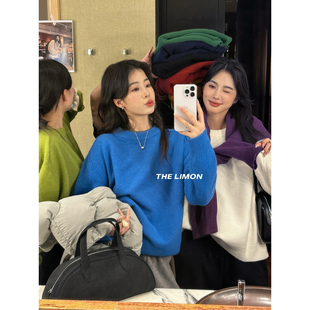 6879 慵懒风宽松百搭北极绒纯色毛衣女00 THE LIMON柠檬绿茶秋冬季