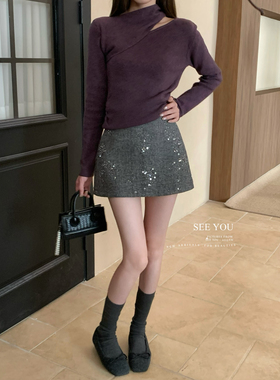 SEE YOU十三行春夏法式重工小香亮片高级感修身显瘦半身裙女3515Y