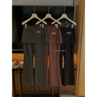 女7891 休闲裤 加绒假两件微喇裤 Y.JIA伊嘉蓄热锁温双面磨毛修身