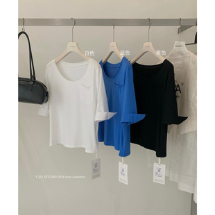 T恤女1188 宽松口袋小个子短袖 Y.JIA伊嘉十三行夏季 小众设计感中袖