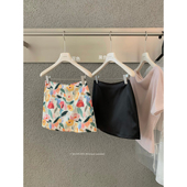 Y.JIA伊嘉十三行夏新款 高腰显瘦缎面油画印花a字短裙半身裙女5588