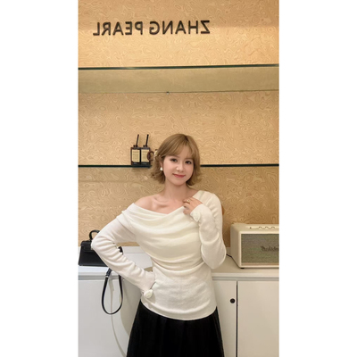 纯欲风天菜时尚法式荡领针织衫女