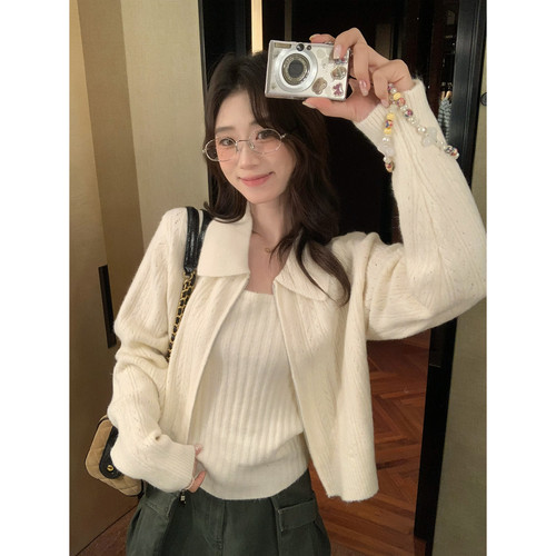 SUSAN十三行秋季温柔减龄百搭慵懒针织开衫+背心两件套装女6197s