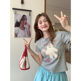 SUSAN十三行夏季新款可爱哈基米小猫刺绣t宽松休闲圆领短袖T恤女