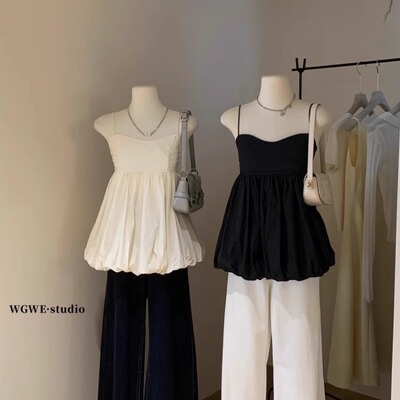 十三行吊带背心女花苞无袖娃娃衫