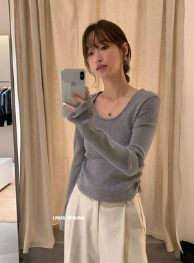 IMISS十三行2025秋季显瘦加厚磨毛百搭显瘦U领打底衫上衣女H70808