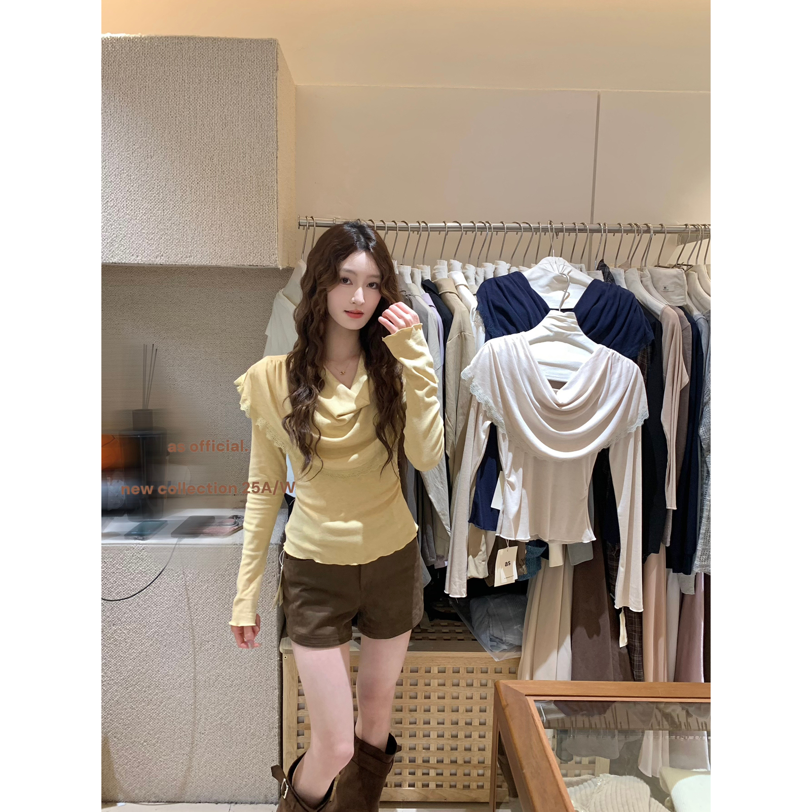 AS OFFICIAL-十三行秋季纯欲风收腰小衫+智性荡领披肩套装女25188