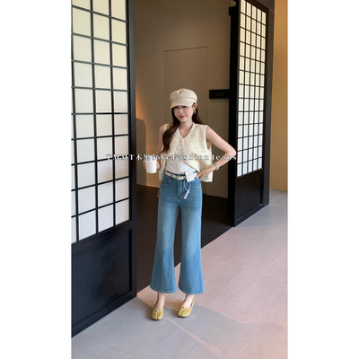 JIAJIATMMT木里夏季微喇裤显瘦小个子九分裤牛仔裤子女配腰包5685
