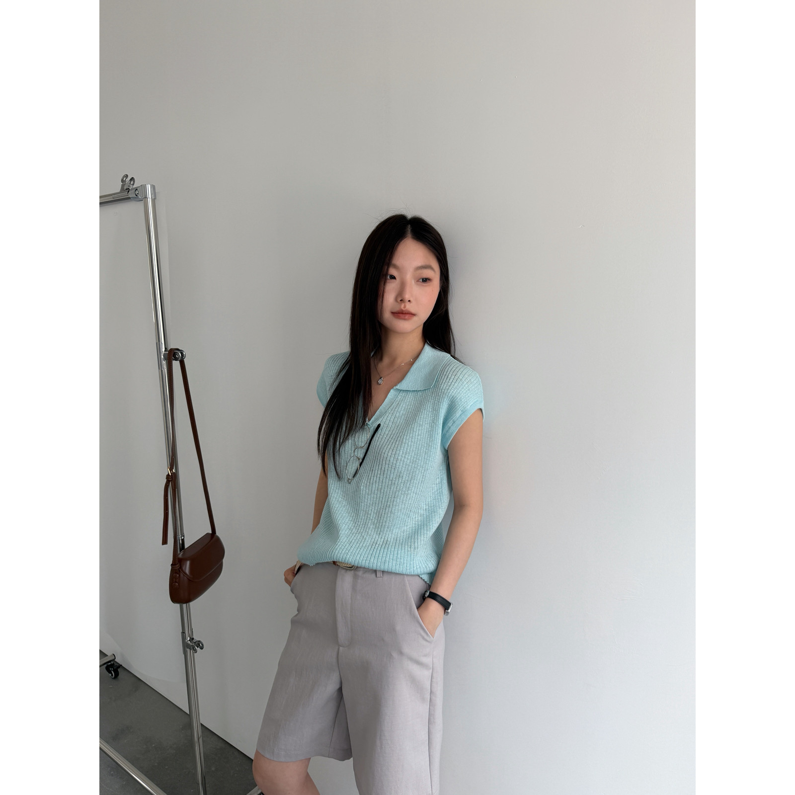 BEFORE SUNSET日落/周末十三行夏季翻领上衣设计感针织衫女L2698