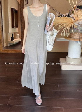 GRACETINA HOO法式极简慵懒松弛感亲肤舒适U领背心连衣裙女LYB726