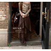 SEE 秋日色彩美拉德不规则A字高腰麂皮拼接蕾丝绒半身裙5111J YOU