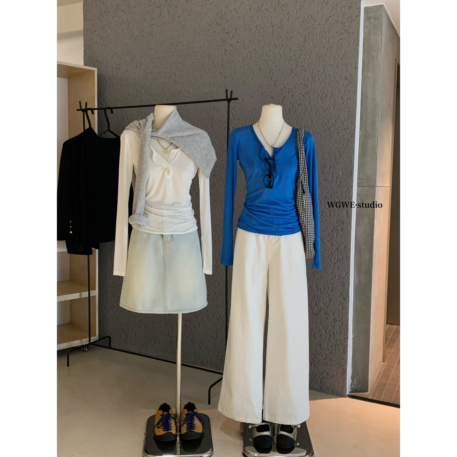 WGWE-十三行设计感休闲打底衫女秋冬v领针织衫修身长袖T恤女W7056