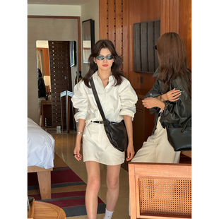 THE LIMON柠檬绿茶春装新款减龄牛仔衬衫短外套+显瘦半身裙套装女