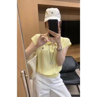 KISS SISTER十三行夏季宽松百搭Polo领刺绣显瘦冰丝针织衫女Z7012