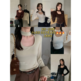 熙十三行冬季 上衣女833 挂脖式 打底衫 气质加绒显瘦长袖 YUANXI元