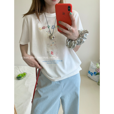 舒适百搭小狗印花T恤女温柔气质