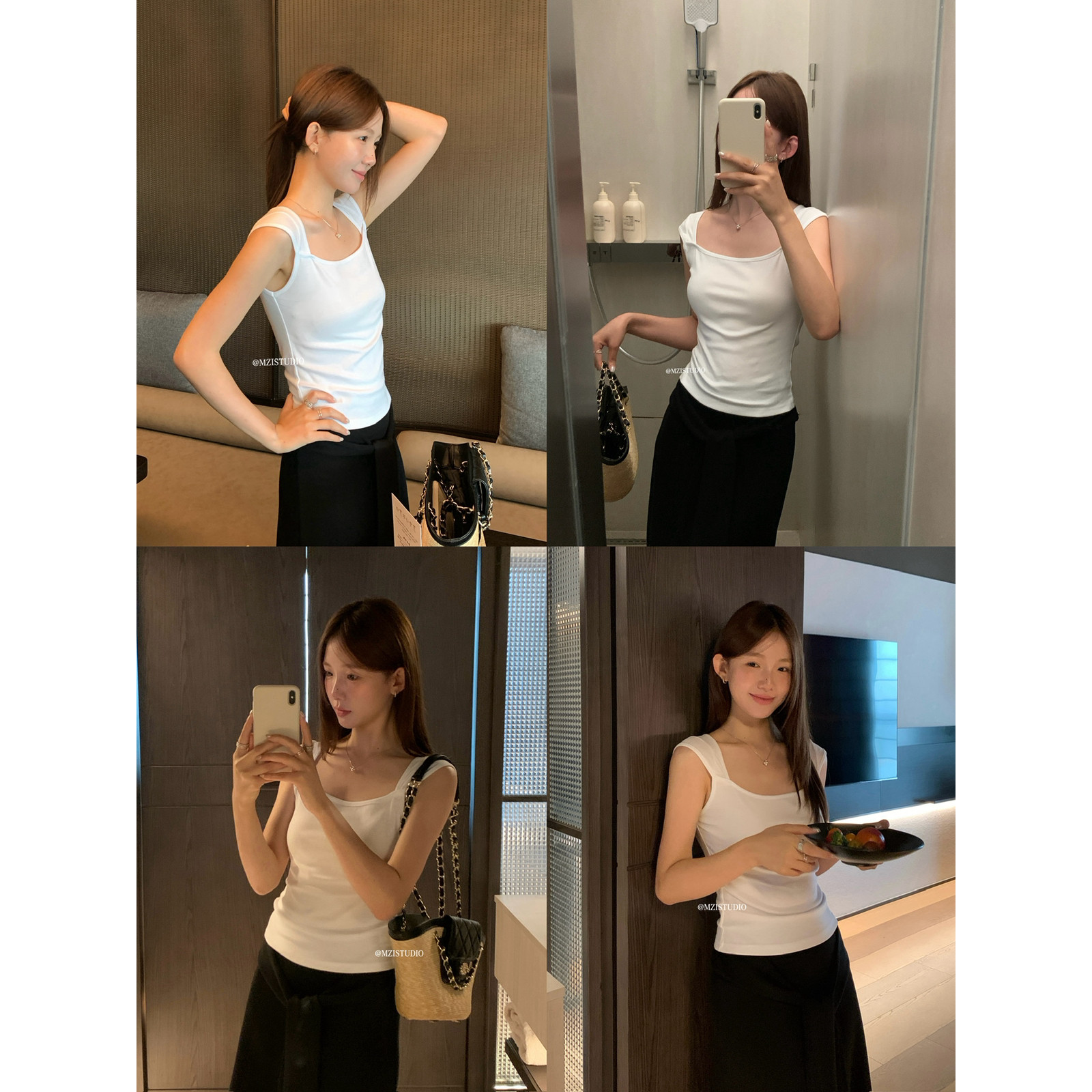 MZI STUDIO十三行夏季显瘦修身显白方领飞飞袖气质背心女潮13319图片