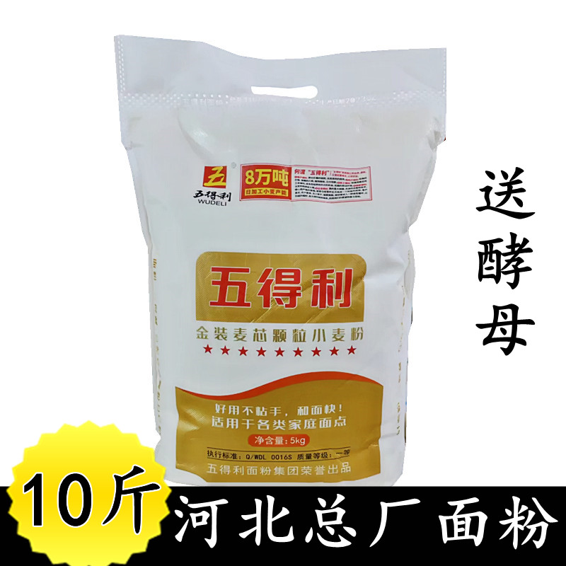 五得利面粉金装麦芯颗粒小麦粉沙子粉5kg包子 馒头 面条10斤 包邮