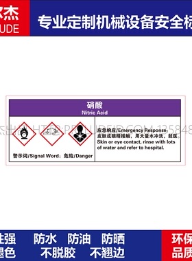 AB061警示标识提示牌设备安全防水标签硝酸Nitric Acid的应急响应