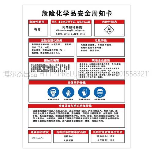 G0906危险化学品安全周知卡告知牌-丙烯酸稀释剂-SETON赛盾