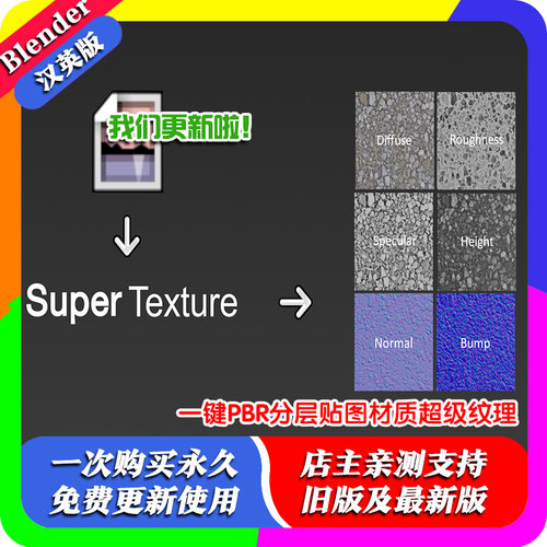 Blender插件 Super Texture 1.88+一键PBR分层贴图材质超级纹理