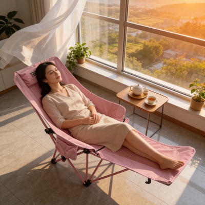 UR-多挡调节带腿托午休躺椅户外折叠月亮椅可睡觉露营烧烤野餐凳