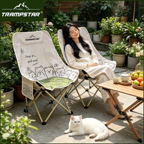TRAMPSTAR【设计师猫猫款】高靠背月亮椅户外折叠椅户外露营装备