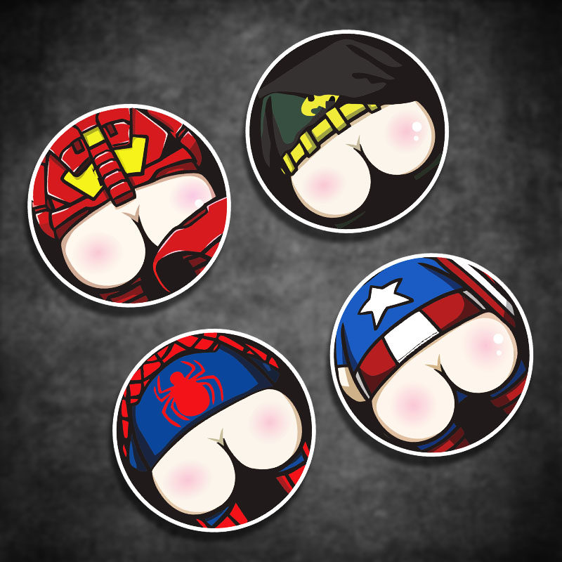 电动车贴 漫威英雄可爱屁屁个性防水反光油箱盖贴纸防水反光贴